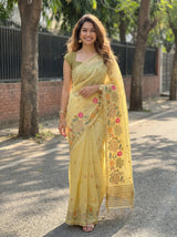 MIMOSA Yellow Banarasi Saree — pose 6 styling detail