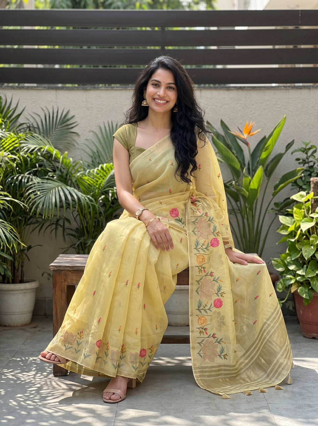 MIMOSA Yellow Banarasi Saree — pose 8 styling detail