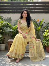 MIMOSA Yellow Banarasi Saree — pose 8 styling detail