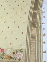MIMOSA Yellow Banarasi Saree — pallu and zari work detail