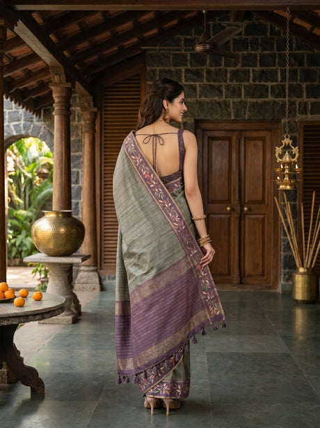 MIMOSA Bottle Green Banarasi Art Silk Saree — pose 2 styling detail