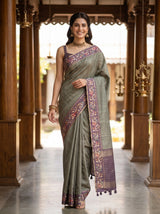 MIMOSA Bottle Green Banarasi Art Silk Saree — pose 6 styling detail