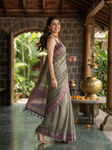 MIMOSA Bottle Green Banarasi Art Silk Saree — pose 9 styling detail