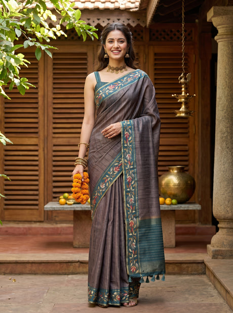 MIMOSA Blue Banarasi Art Silk Saree — front view on mannequin