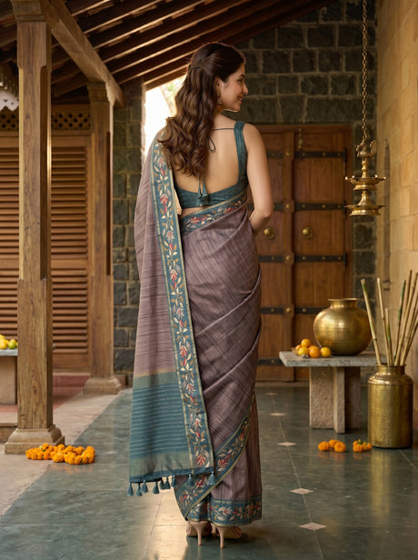 MIMOSA Blue Banarasi Art Silk Saree — pose 2 styling detail