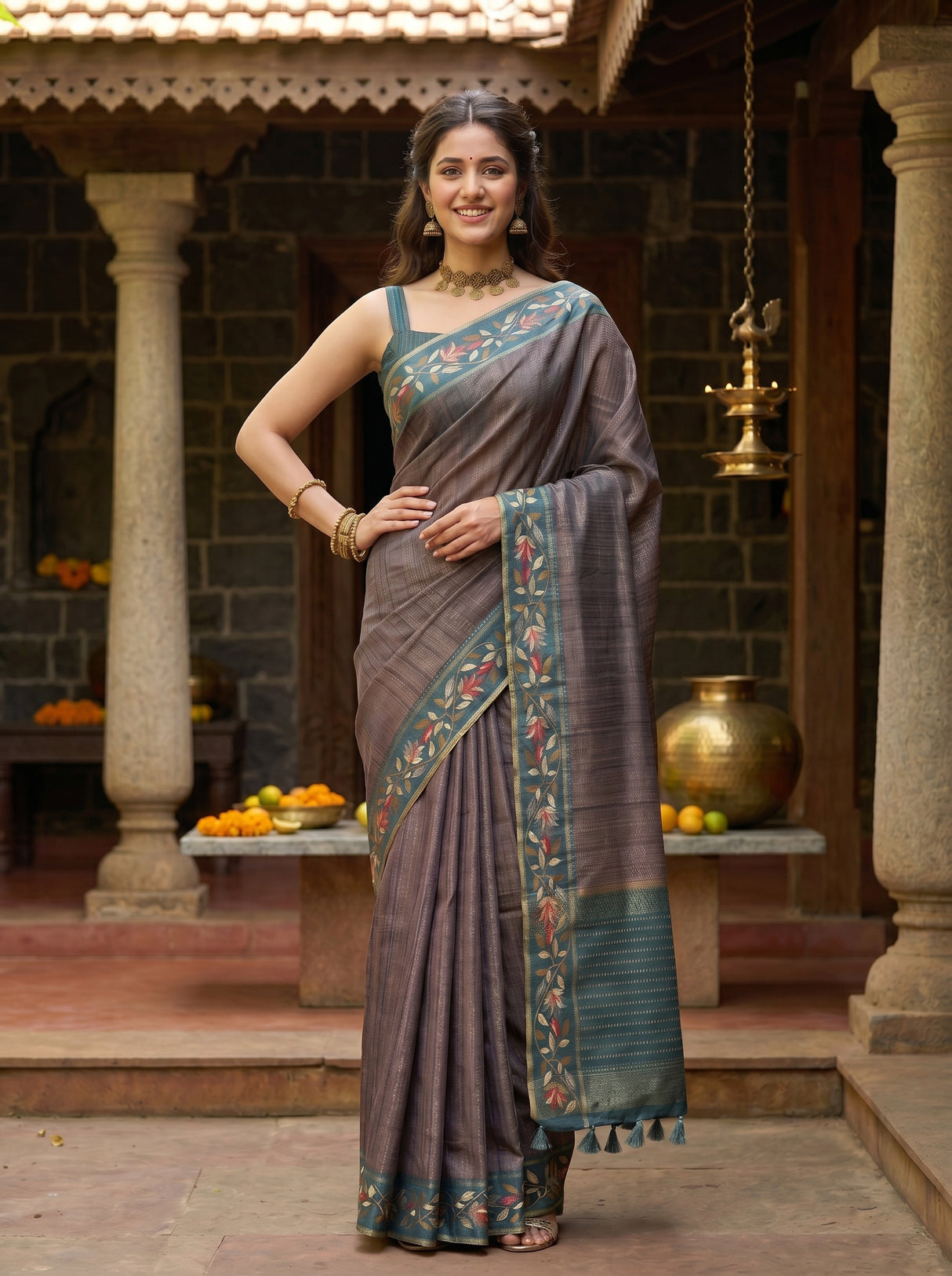 MIMOSA Blue Banarasi Art Silk Saree — pose 4 styling detail