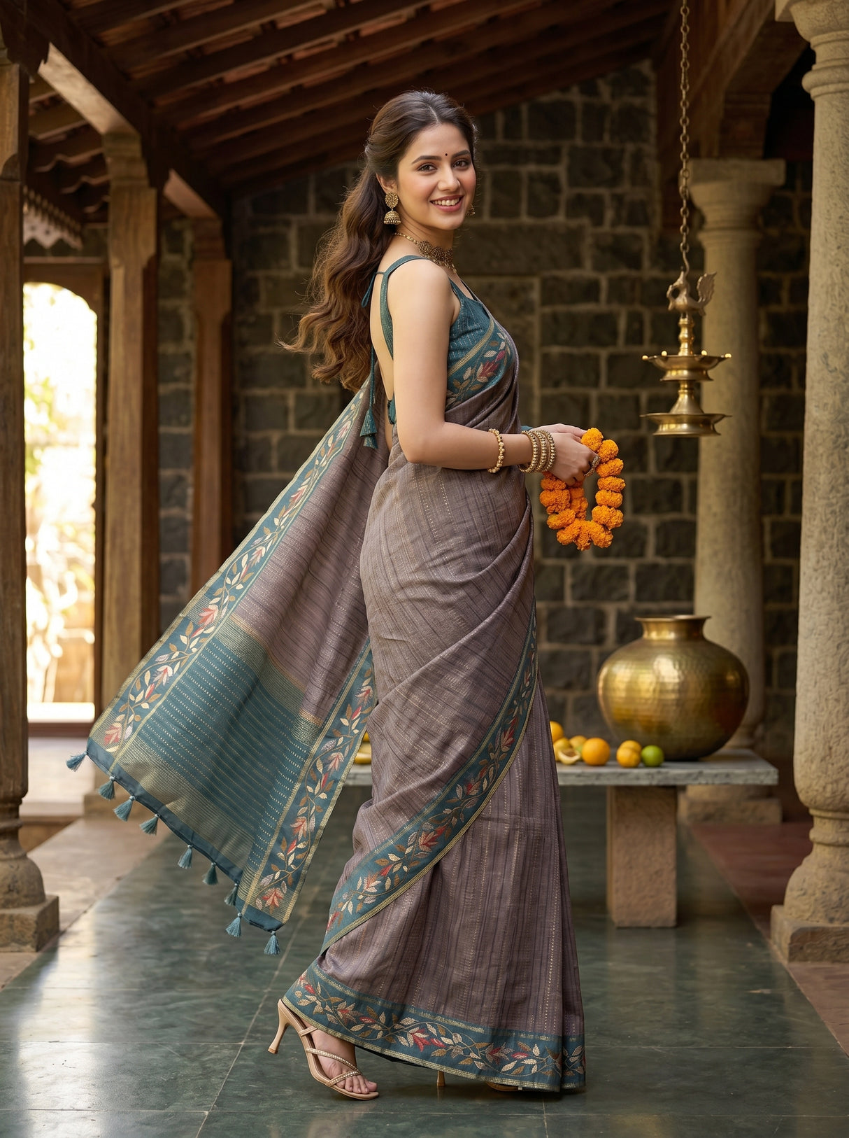 MIMOSA Blue Banarasi Art Silk Saree — pose 9 styling detail
