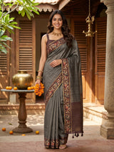 MIMOSA Chocolate Banarasi Art Silk Saree — front view on mannequin