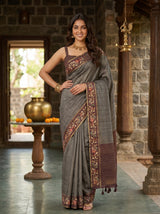 MIMOSA Chocolate Banarasi Art Silk Saree — pose 4 styling detail