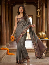 MIMOSA Chocolate Banarasi Art Silk Saree — pose 5 styling detail