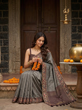 MIMOSA Chocolate Banarasi Art Silk Saree — pose 8 styling detail