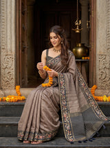 MIMOSA Grey Banarasi Art Silk Saree — pose 8 styling detail