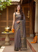 MIMOSA Olive Banarasi Art Silk Saree — front view on mannequin