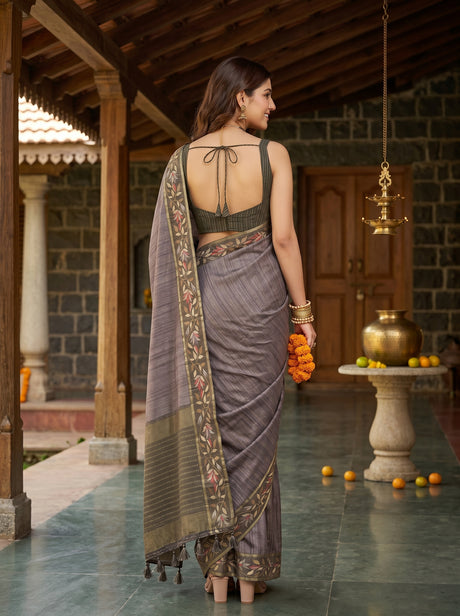 MIMOSA Olive Banarasi Art Silk Saree — pose 2 styling detail