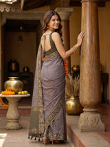 MIMOSA Olive Banarasi Art Silk Saree — pose 7 styling detail