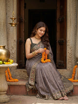 MIMOSA Olive Banarasi Art Silk Saree — pose 8 styling detail