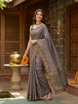 MIMOSA Olive Banarasi Art Silk Saree — pose 9 styling detail