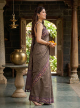 MIMOSA Wine Banarasi Art Silk Saree — pose 3 styling detail