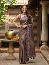 MIMOSA Wine Banarasi Art Silk Saree — pose 4 styling detail
