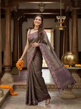 MIMOSA Wine Banarasi Art Silk Saree — pose 5 styling detail