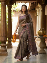 MIMOSA Wine Banarasi Art Silk Saree — pose 6 styling detail