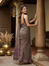 MIMOSA Wine Banarasi Art Silk Saree — pose 7 styling detail