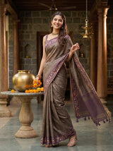 MIMOSA Wine Banarasi Art Silk Saree — pose 9 styling detail