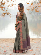 MIMOSA Bottle Green Banarasi Saree — pose 3 styling detail