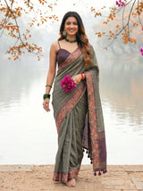 MIMOSA Bottle Green Banarasi Saree — pose 6 styling detail