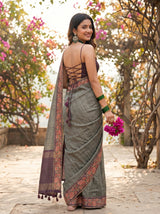 MIMOSA Bottle Green Banarasi Saree — pose 7 styling detail