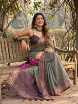 MIMOSA Bottle Green Banarasi Saree — pose 8 styling detail