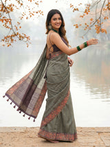 MIMOSA Bottle Green Banarasi Saree — pose 9 styling detail