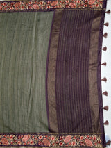 MIMOSA Bottle Green Banarasi Saree — pallu and zari work detail