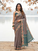 MIMOSA Blue Grey Banarasi Saree — front view on mannequin