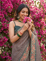 MIMOSA Blue Grey Banarasi Saree — pose 10 styling detail