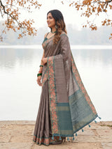 MIMOSA Blue Grey Banarasi Saree — pose 3 styling detail