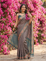 MIMOSA Blue Grey Banarasi Saree — pose 5 styling detail