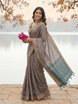 MIMOSA Blue Grey Banarasi Saree — pose 9 styling detail