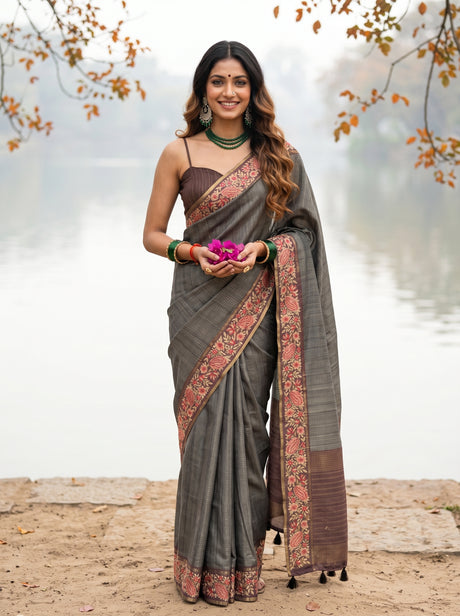 MIMOSA Chocolate Banarasi Saree — front view on mannequin