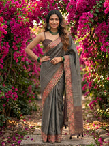 MIMOSA Chocolate Banarasi Saree — pose 4 styling detail