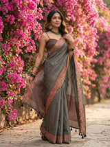 MIMOSA Chocolate Banarasi Saree — pose 5 styling detail