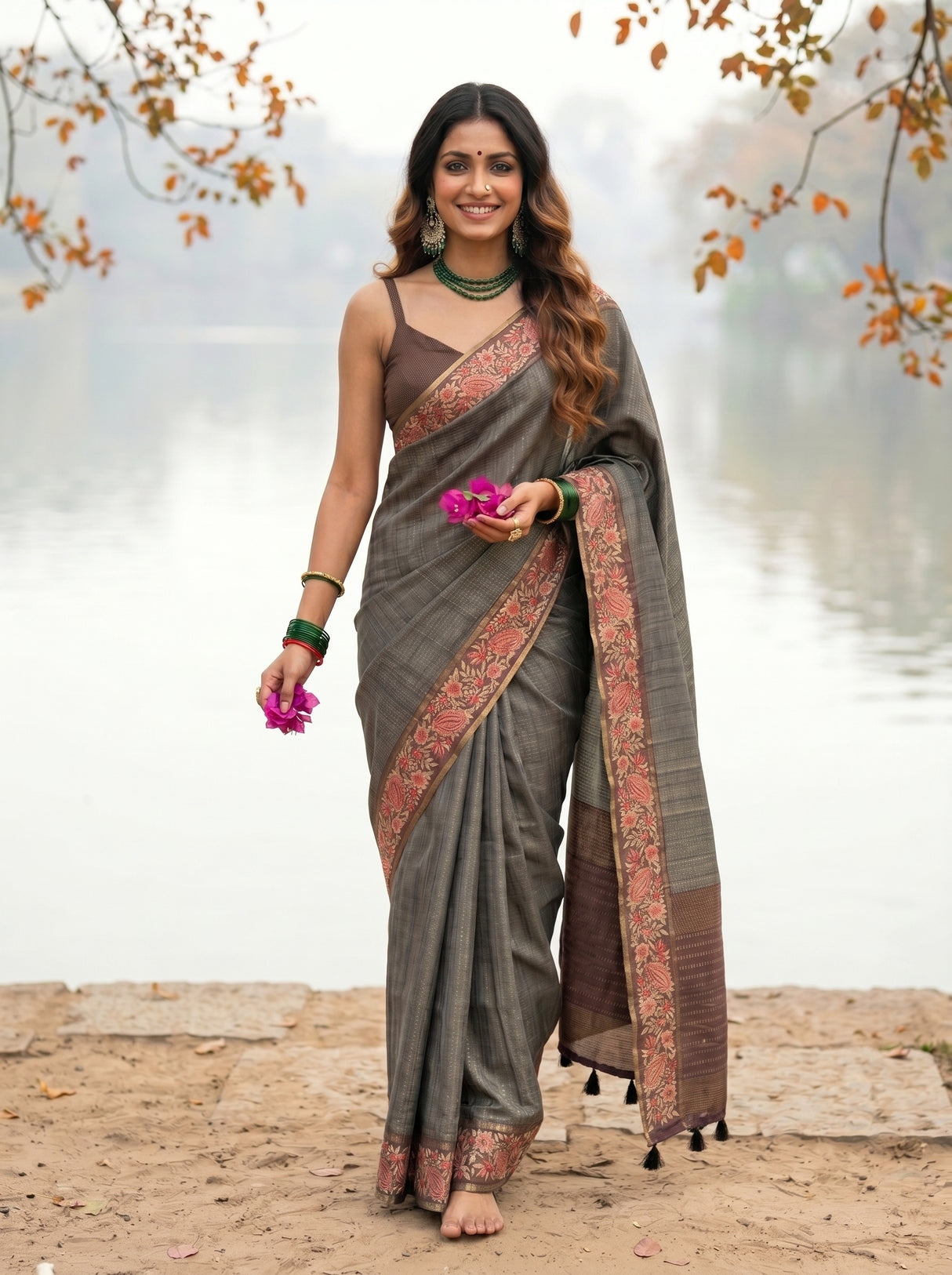 MIMOSA Chocolate Banarasi Saree — pose 6 styling detail