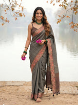 MIMOSA Chocolate Banarasi Saree — pose 6 styling detail
