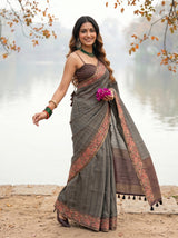MIMOSA Chocolate Banarasi Saree — pose 9 styling detail