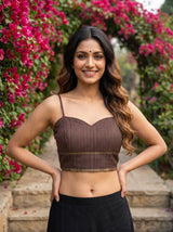 MIMOSA Chocolate Banarasi Saree — blouse close-up