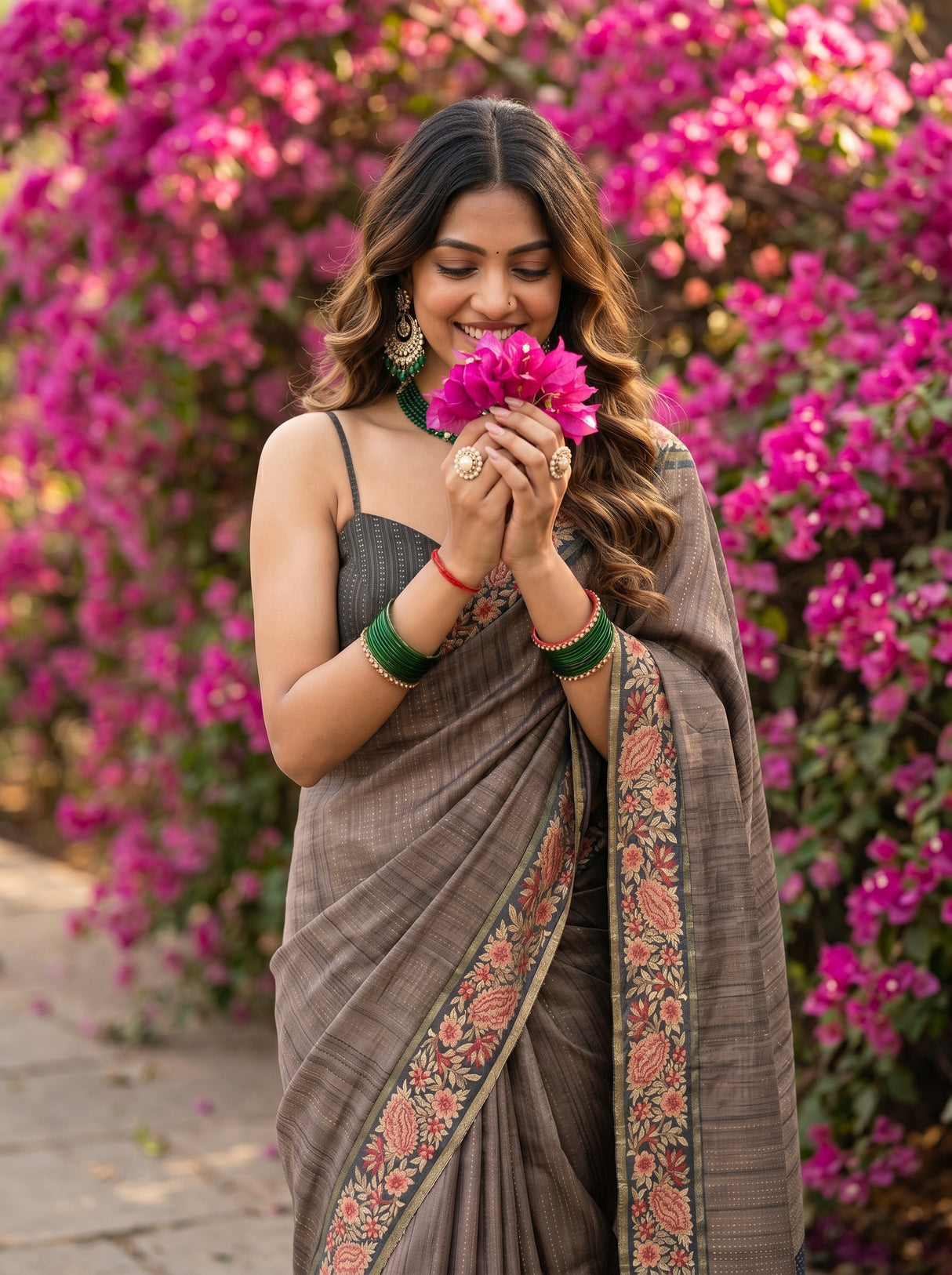 MIMOSA Grey Banarasi Saree — pose 10 styling detail