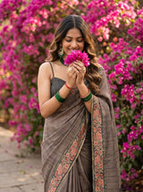 MIMOSA Grey Banarasi Saree — pose 10 styling detail