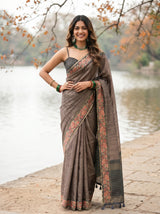 MIMOSA Grey Banarasi Saree — pose 4 styling detail