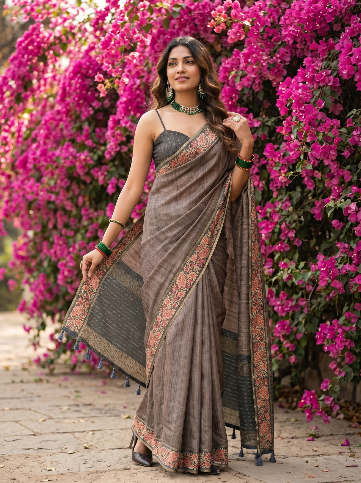 MIMOSA Grey Banarasi Saree — pose 5 styling detail