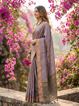 MIMOSA Olive Banarasi Saree — pose 3 styling detail